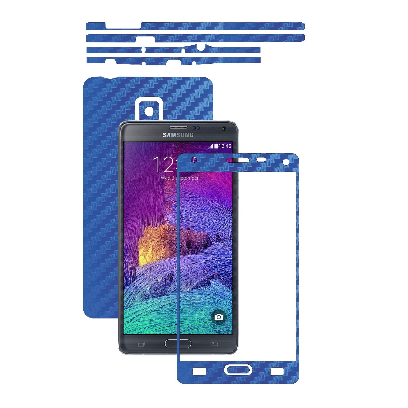 Folie de protectie Carbon Skinz, Husa de tip Skin Adeziv pentru Carcasa, Carbon Albastru dedicata Samsung Galaxy Note 4