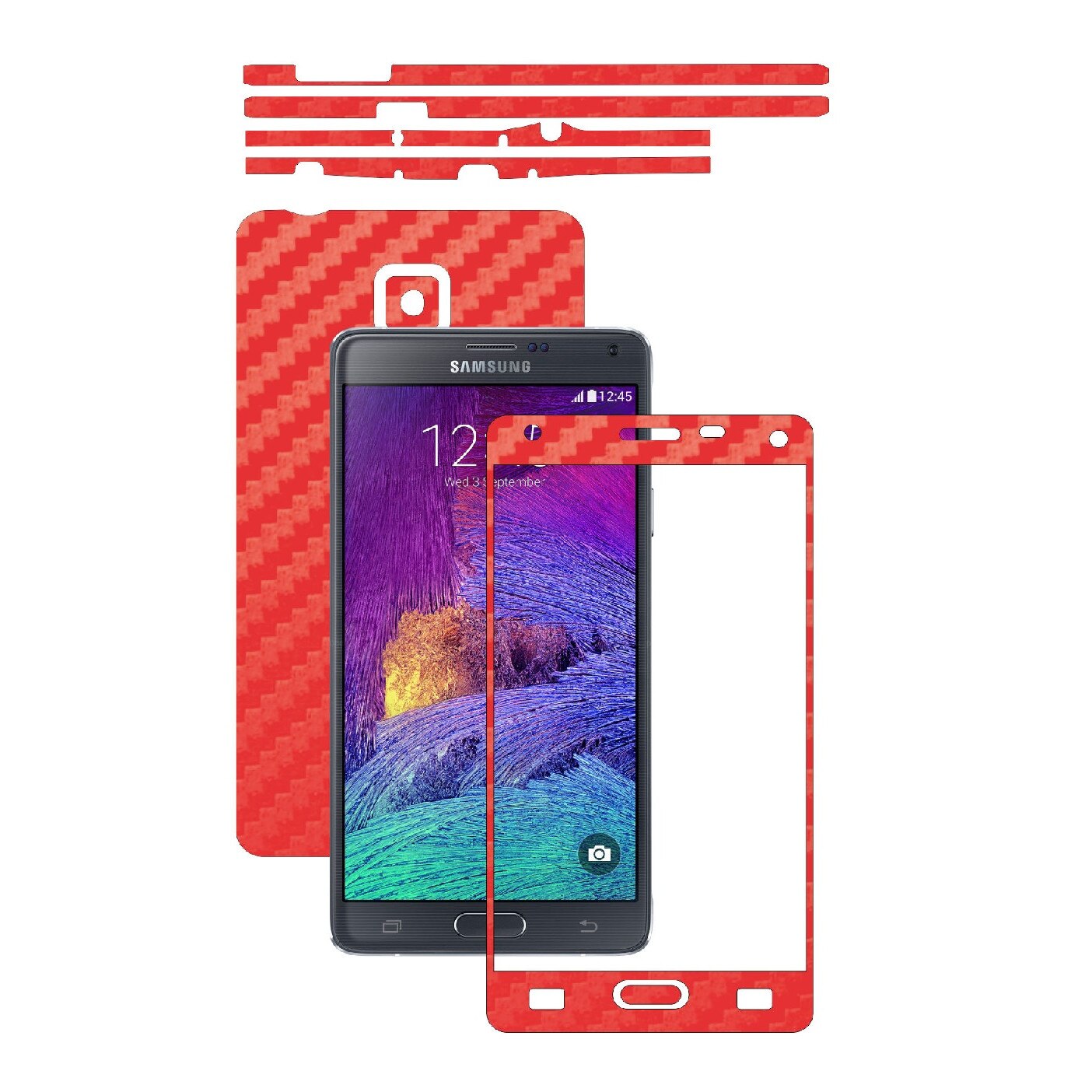 Folie de protectie Carbon Skinz, Husa de tip Skin Adeziv pentru Carcasa, Carbon Rosu dedicata Samsung Galaxy Note 4