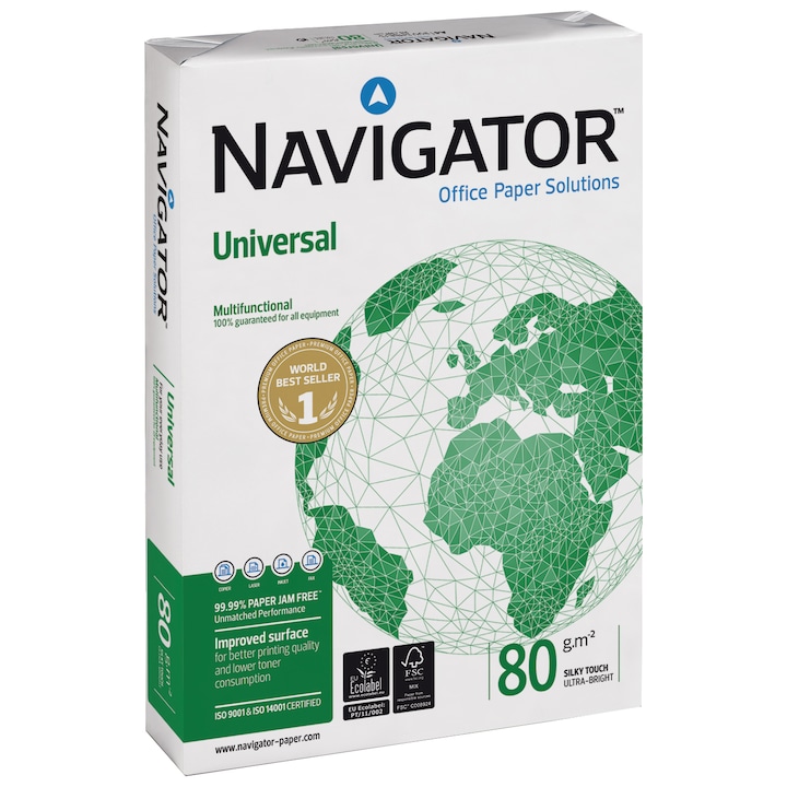 Hartie copiator NAVIGATOR Universal, A4, 80g/mp, 500 coli/top