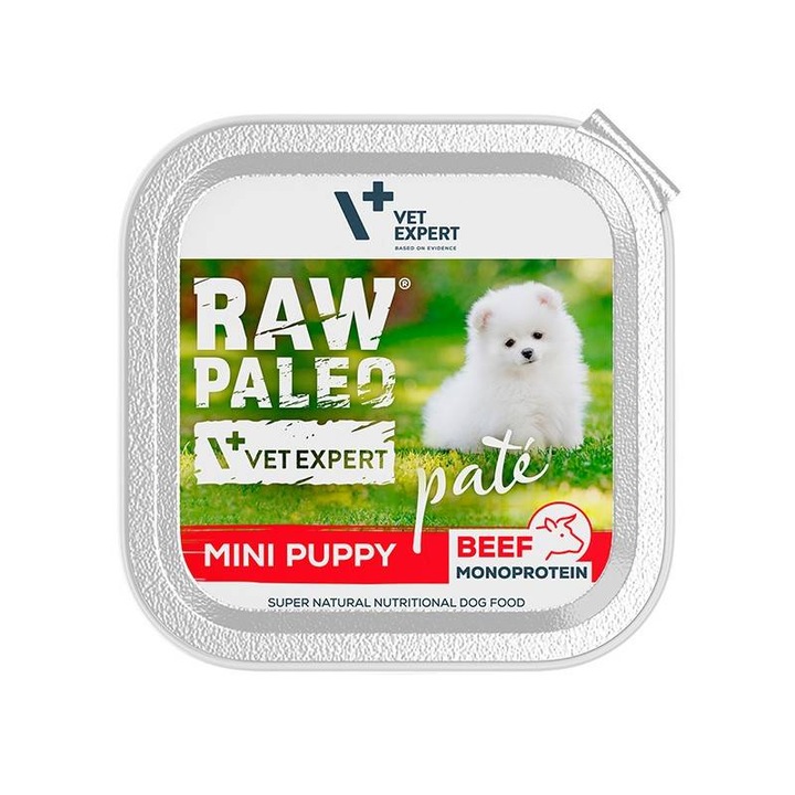 Nedves táp kutyáknak, Raw Paleo Mini Puppy, konzerv monoprotein, marhahús 150 g