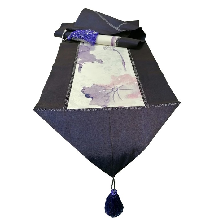 Casa Bucuriei kétoldalas asztalkereszt, Design modell, indigó lila/elefántcsont, 30 x 120 cm