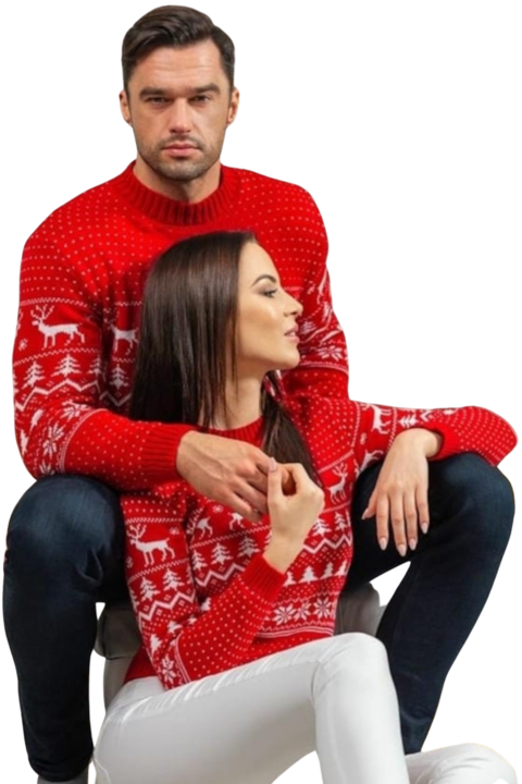 Páros karácsonyi pulóver szett hagyományos motívumokkal, piros, Mad Diva, S man, Piros/Fehér