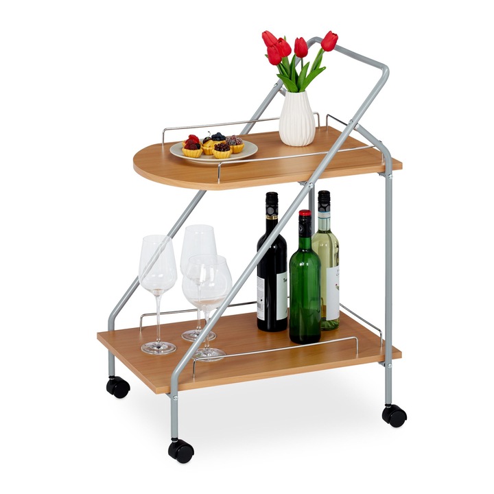 Carucior servire Relaxdays, 2 rafturi, natur, 85 x 43 x 60 cm