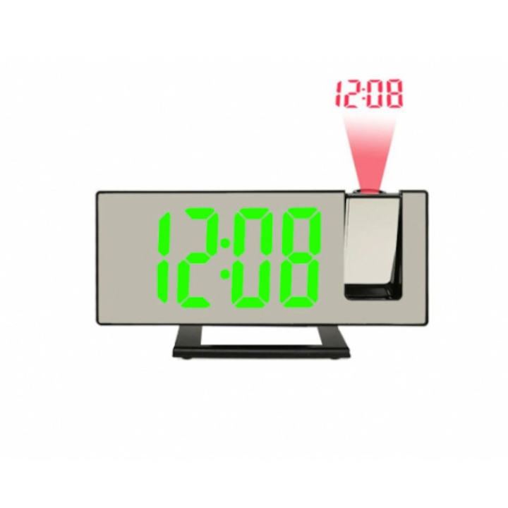 Ceas digital de birou DS-3618LP, Afisaj LED Oglinda, Ora, Data, Temperatura, Alarma, Alimentare prin USB, Verde