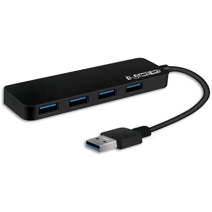 Hub USB NOD, 4.3, 4 porturi, USB 3.0, Plug&Play, Aluminiu, Negru