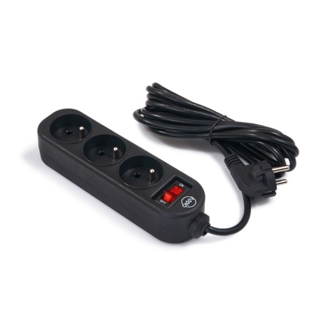 Prelungitor LEDtechnics, 3 m, 3 x priza, 230 V, Negru
