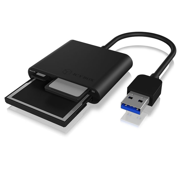 Четец на карти Icy Box, IB-CR301-U3, USB 3.0, CF/SD/MicroSD, Черен