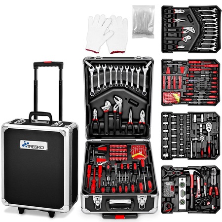 Trusa de scule universala ''Do it yourself'' Tresko®, 949 piese, crom-vanadiu, troler cu roti, negru