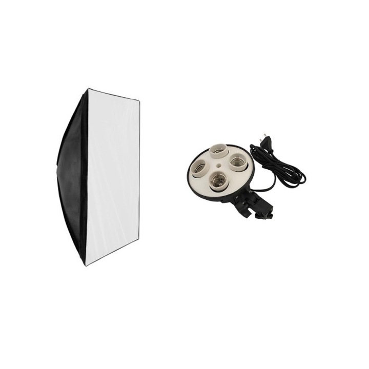 Kit suport stativ pentru 4 becuri cu fasung E27 + softbox 50X70cm
