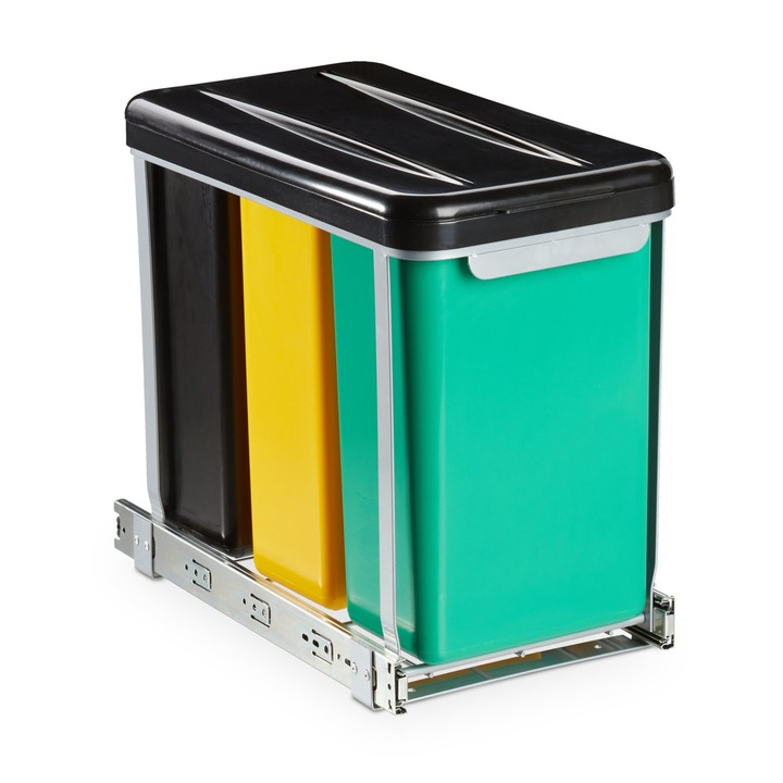 Cos de gunoi cu 3 compartimente, Relaxdays, incorporabil, 3 x 8 l, 39.5 x 25.5 x 30 cm