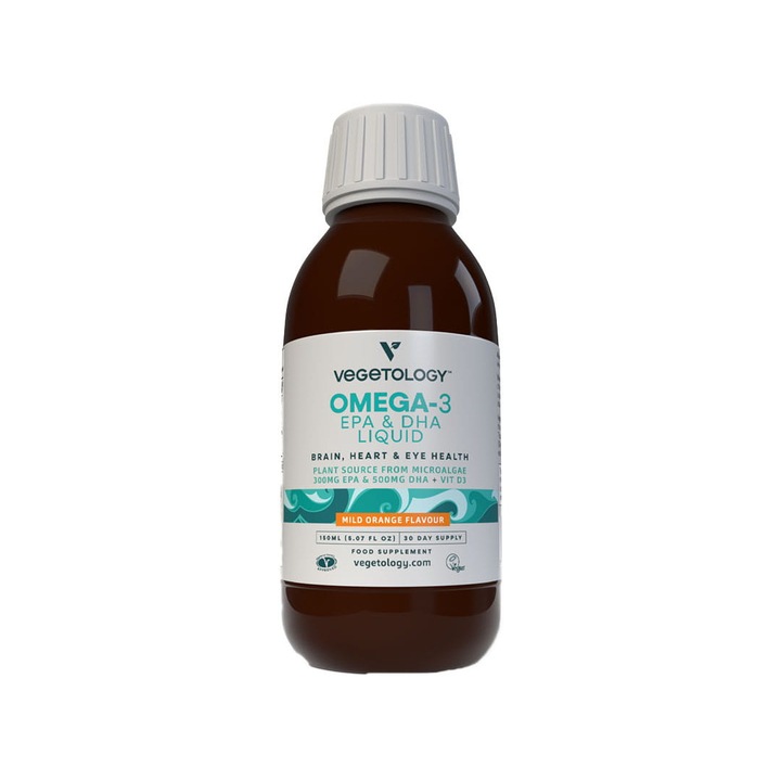 Supliment alimentar cu Omega 3, Vegetology, Aroma de portocale, 150 ml