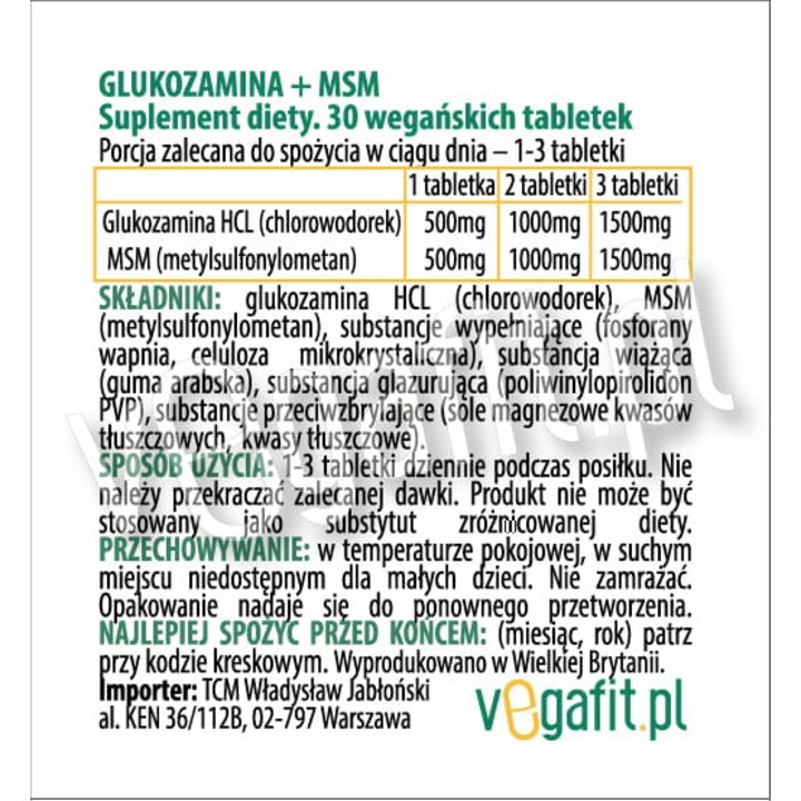 Supliment alimentar Glucozamina HCL + MSM, Veganicity, 30 tablete
