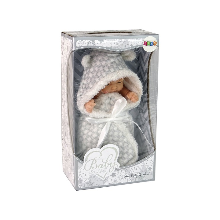 Papusa Sweet Baby, Leantoys, Plastic/Textil, 24 cm, Gri/Alb