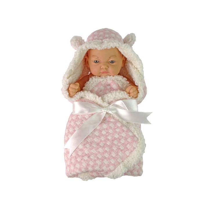Papusa Sweet Baby, Leantoys, Plastic/Textil, 24 cm, Roz/Alb