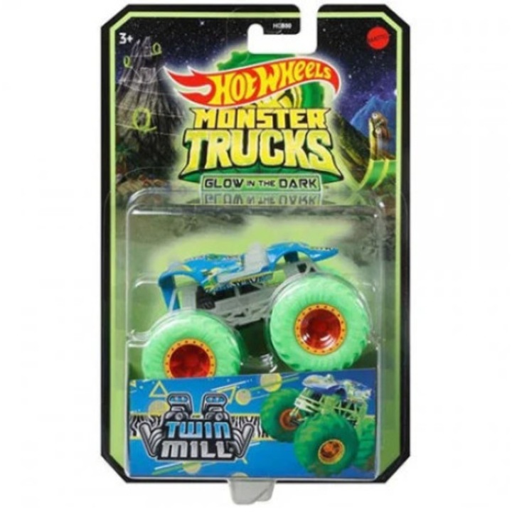 Количка, Hot Wheels Monster Trucks, Светещи в тъмното, Twin Mill, HCB52, 9,5 cm