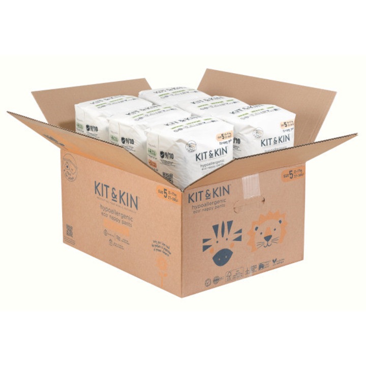 Scutece Hipoalergenice Eco Kit&Kin Pull Up Junior, Marimea 5, 12-17 kg, 120 buc