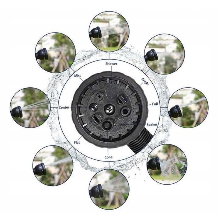 Kerti tömlő, nyújtható, pisztoly, szerelvények 8in1 30m