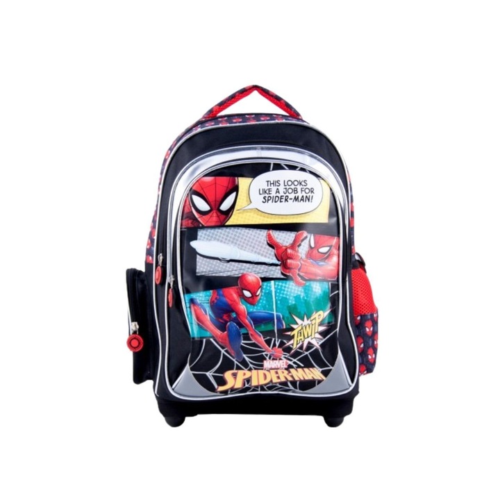 Nagy hátizsák 5 rekesszel, Pókember, kék/piros, 40 cm