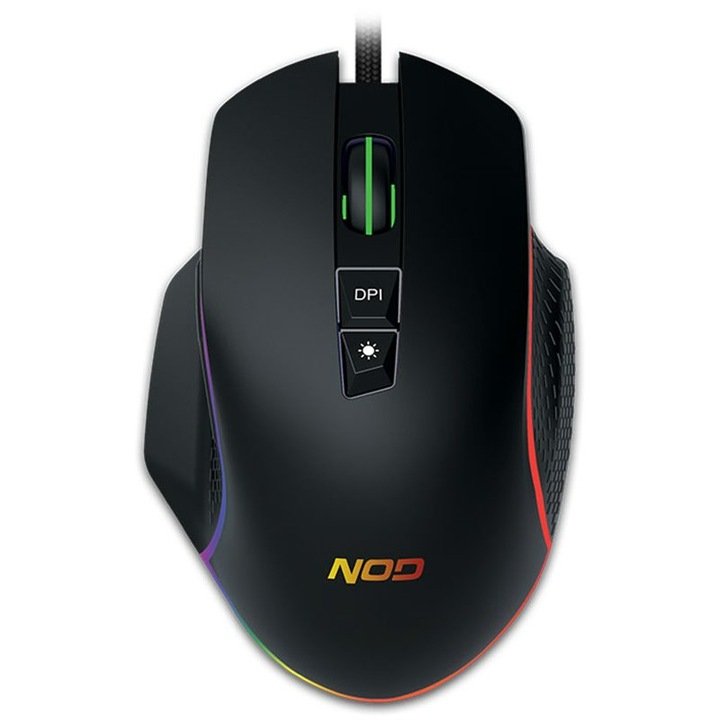Mouse gaming NOD, Run Amok, 7D, 6400dpi, Iluminare RGB, 7 taste, 1.5m, Negru