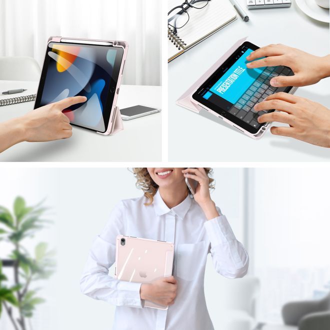 Husă premium pentru tabletă, Sigloo, Armored Flip Smart Case, suport Stylus, policarbonat transparent, roz, pentru Galaxy Tab S10 Plus 12.4"