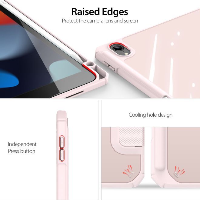 Husa premium Sigloo, pentru tableta iPAD Air 11(2024), iPAD Air 5/4, model 2022/2021/2020, 10.9 inch, interior de piele sintetica, cu suport Smart Pen, spatele din policarbonat transparent, Pink