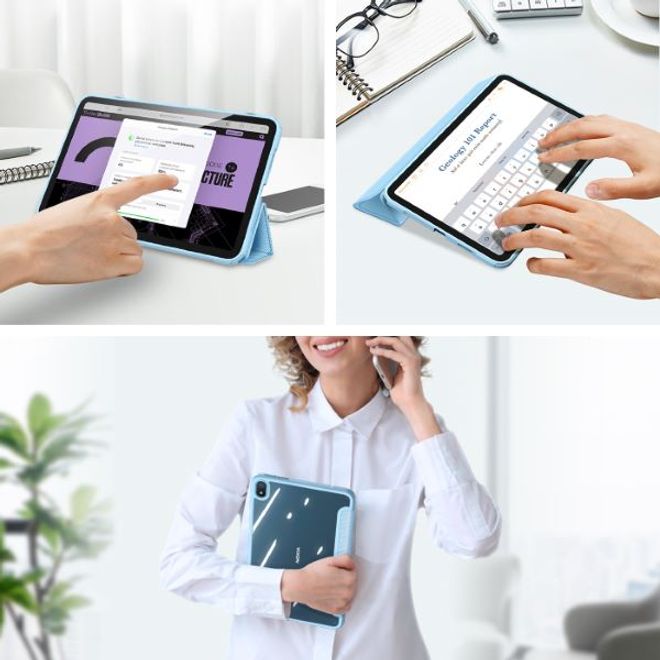 Pachet promo: Husa premium pentru tableta SAMSUNG GALAXY TAB S8 Model X700/X706 si S7 Model T870/T875/T876B, Sigloo, cu suport Smart Pen Dux Ducis Toby, Blue + Folie de protectie pentru tableta Samsung Galaxy S8 si S7, 11 inch, din sticla securizata, Sigloo, 9H