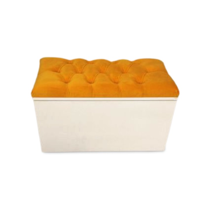 Dulap tip bancuta tapitata din pal melaminat alb/galben, R&M,60×32×48 cm