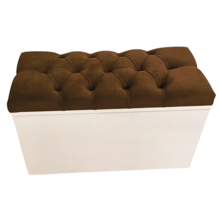 Dulap pantofi tip bancuta tapitata din pal melaminat alb/maro, R&M,60×32×48