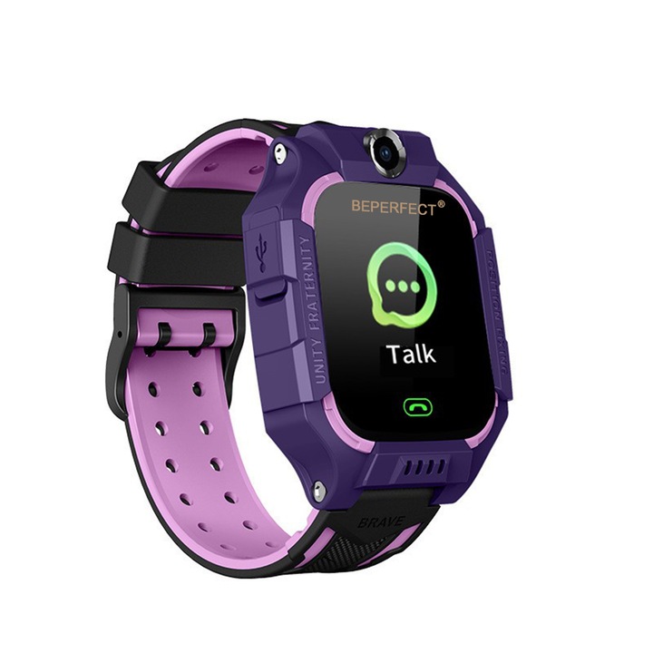 Детски смарт часовник Beperfect Q19, SIM, SOS функция, Лилав, 400mAh, 1.4''