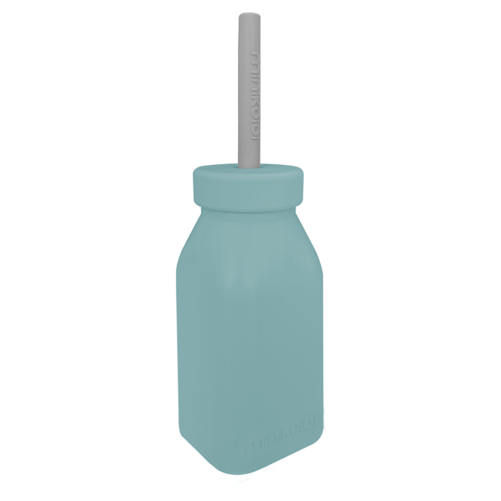 Sticla din silicon cu pai, Minikoioi, Aqua Green