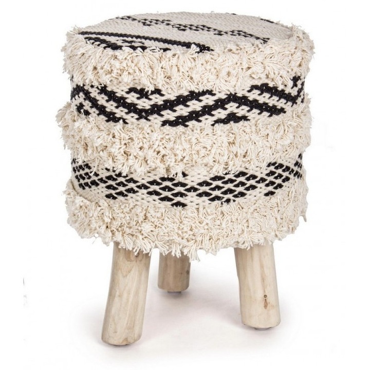Taburet tapiterie bumbac natur negru Yucatan 30x40 cm