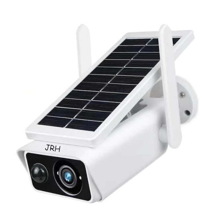 WIFI соларна камера за наблюдение JRH™ iC-S1, 2 MP FullHD, външна, телефонна връзка, нощно виждане, слънчево зареждане, водоустойчивост, 1920*1080 резолюция, сензор за движение, бял