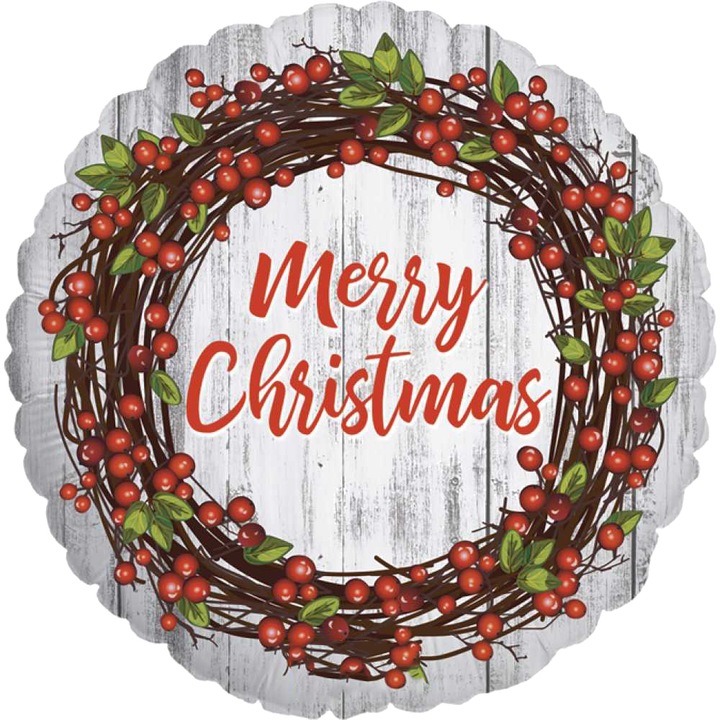 Balon Folie Rotund Craciun Rustic, 46 cm, 36913P