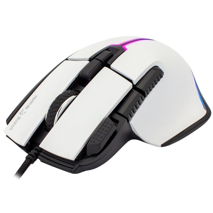 Mouse gaming 9D MARROK, WhiteShark, 12000 DPI, USB, Iluminare RGB, Alb/Negru