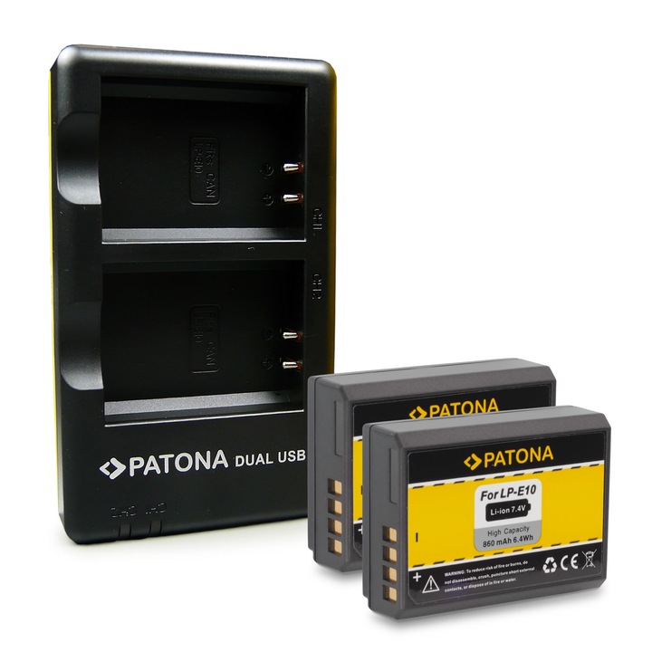 Pachet Incarcator Dual USB si 2x Acumulator Patona pentru Canon LP-E10
