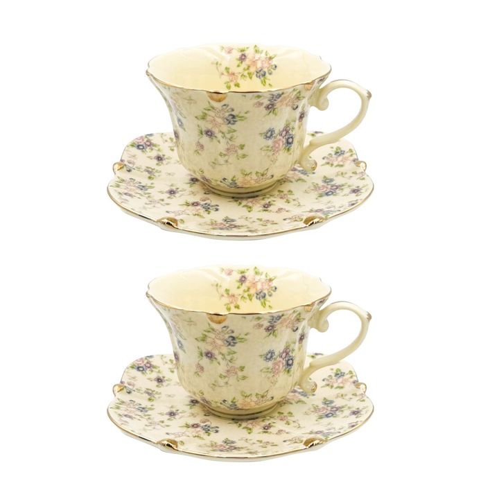 Serviciu Portelan Vintage 2 Cesti si farfurii, LILY