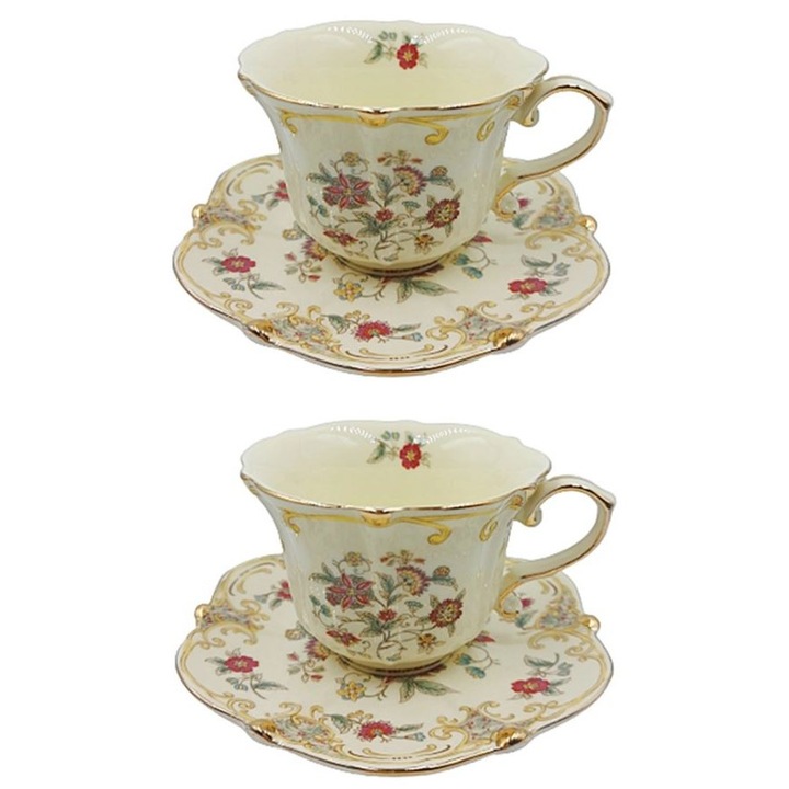 Serviciu Portelan Vintage 2 Cesti si farfurii, Yellow