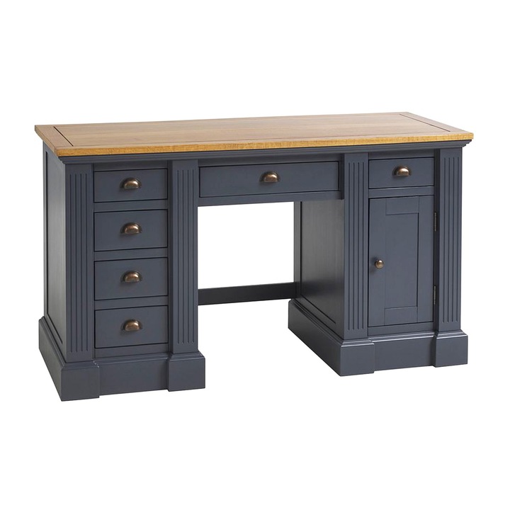 Birou London, Lemn Masiv, 82x60x145 cm, Albastru/Natur, Mobarta