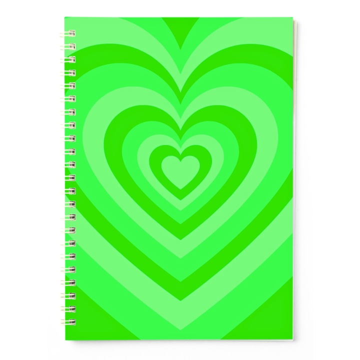 A4-es Diákfüzet, Matematika, Spirál, 60 lap, 80g/m2, Szívek, Zöld, Laminált borító