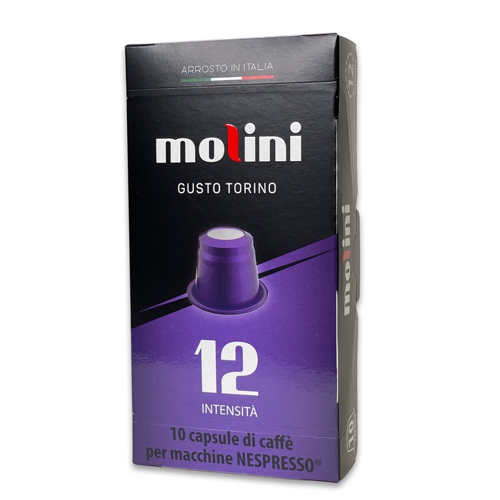 Pachet 10 capsule cafea Torino, MOLINI, Intensitate 12, Compatibil cu Nespresso