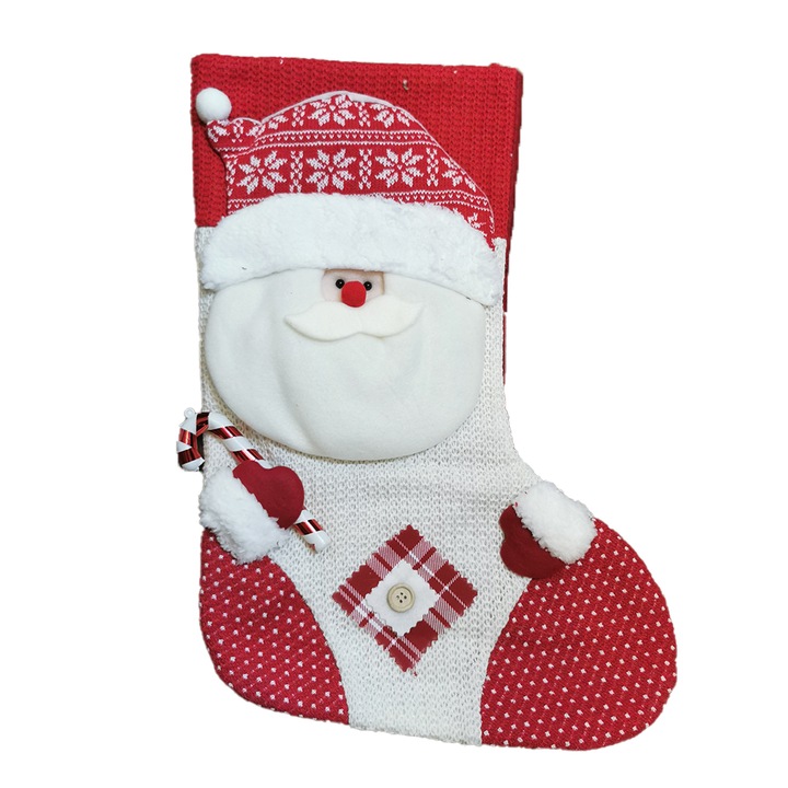 Ciorap Cadouri, culoare rosie, imprimeu Mos cu Acadea, marimea 50x30 cm, cu blanita si tesatura, captusita, VisionXXI