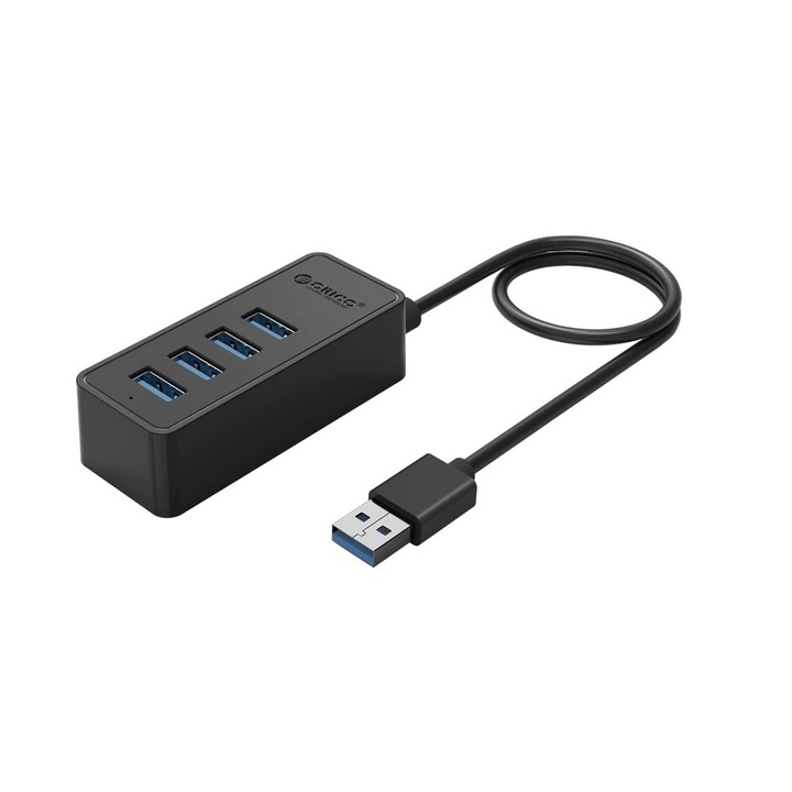 USB хъб, с 4 USB 3.0 порта за компютър / лаптоп, микро USB захранващ порт, 5Gbps, OTG функция, дължина на кабела 1 м