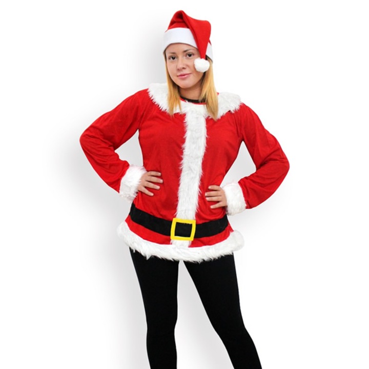 Set Mos Craciun, GODAN S.A., pulover cu maneci lungi, caciula, unisex