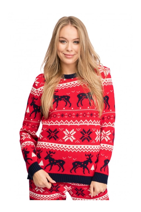 LaLupa karácsonyi pulóver, akril, piros, fekete, fehér, egy méret mindenkinek