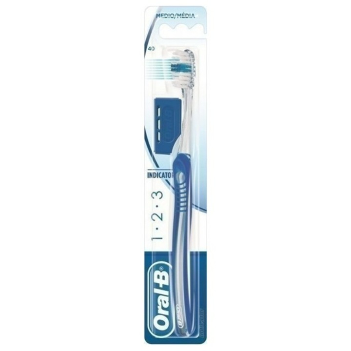 Periuta de dinti clasica, Oral-B 1-2-3, Duritate medie a perilor, Albastru