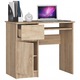 Birou computer PIKSEL, cu sertar, dulap si raft pentru tastatura, stanga, 90x50x77 cm, stejar sonoma