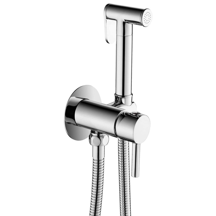 Set dus igienic, tip intim cu robinet, doua cai, apa Calda/Rece pentru Bideu sau Wc, cu baterie incastrata, Crom, Rain Drop de la Robinetul Meu