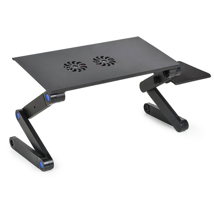 Stand laptop multifunctional, cooler, mouse pad, regabila inaltime din aluminiu, negru