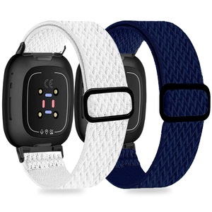 Set 2 curele smartwatch, Afoskce, Nylon, Compatibil cu Fitbit Versa 3/Fitbit Sense, Albastru inchis/Alb