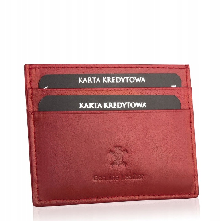Portofel pentru carduri, Betlewski, Piele naturala, 10 x 7.5 cm, Rosu